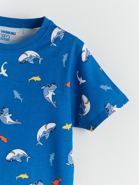 Şortlu Pijama Takımı ORTA MAVİ BASKILI