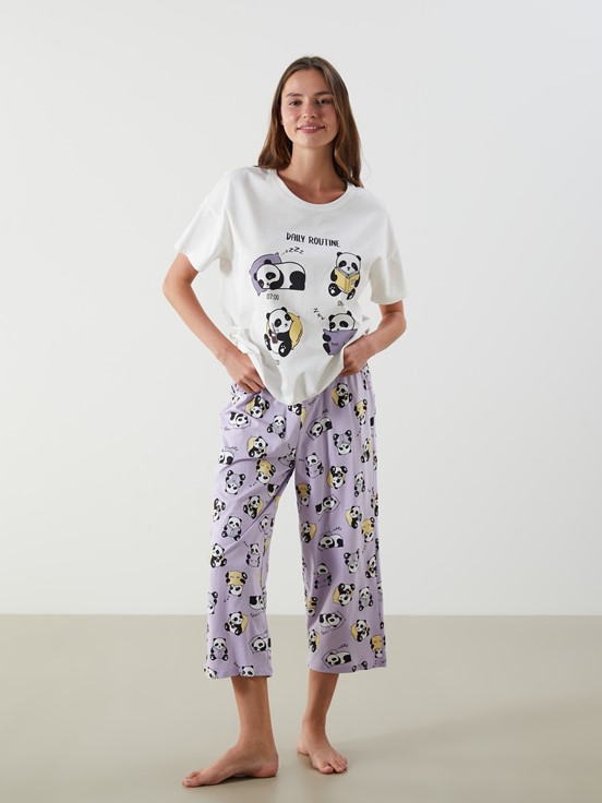 Kaprili Pijama Takımı LİLA BASKILI