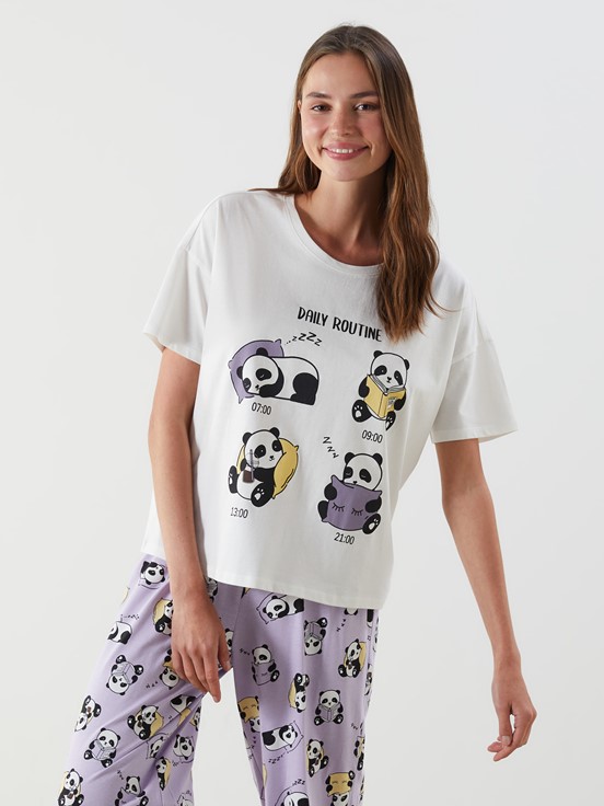 Kaprili Pijama Takımı LİLA BASKILI