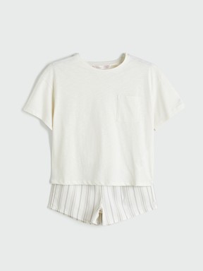 Şortlu Pijama Takımı EKRU ÇİZGİLİ