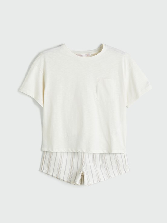 Şortlu Pijama Takımı EKRU ÇİZGİLİ