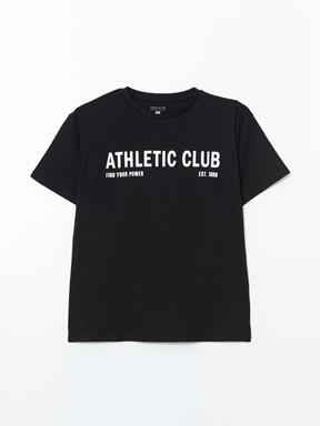 LCW ACTIVE Bisiklet Yaka Baskılı Kadın Spor Tişört YENİ SİYAH