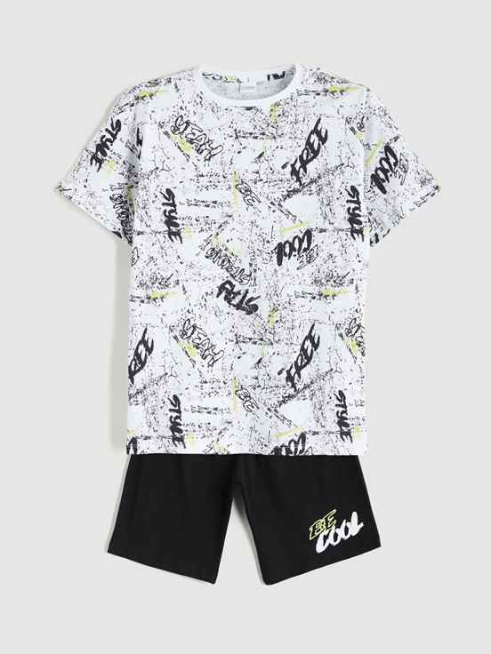 Şortlu Pijama Takımı BEYAZ BASKILI