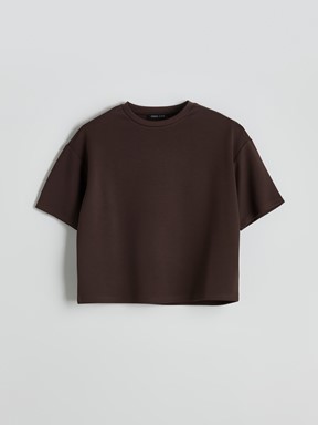 Bisiklet Yaka Oversize Crop Kadın Spor Tişört MÜRDÜM