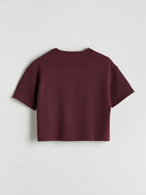 Bisiklet Yaka Oversize Crop Kadın Spor Tişört MÜRDÜM