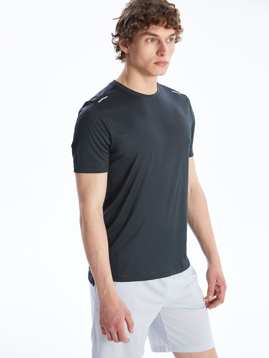 LCW SPORTS Bisiklet Yaka Kısa Kollu Erkek Spor Tişört KOYU GRİ