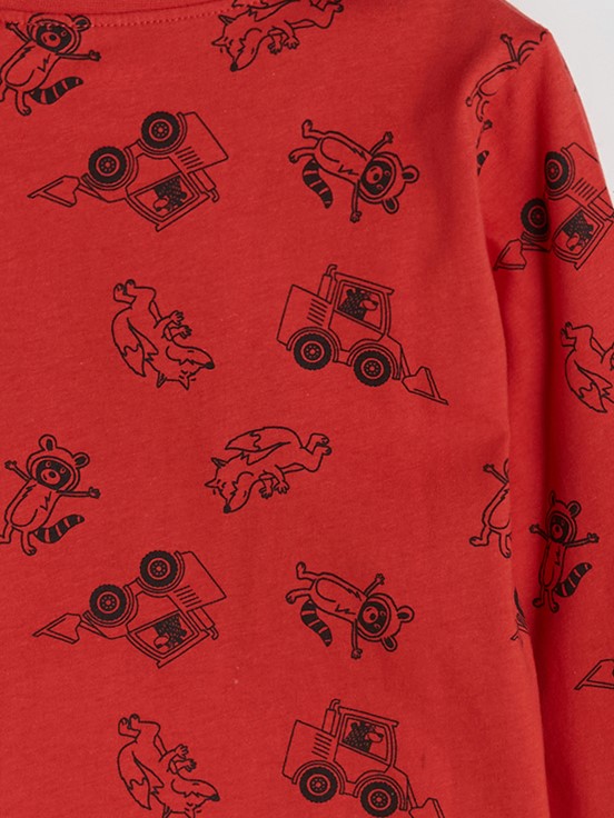 Pijama Takım CANLI KIRMIZI BASKILI