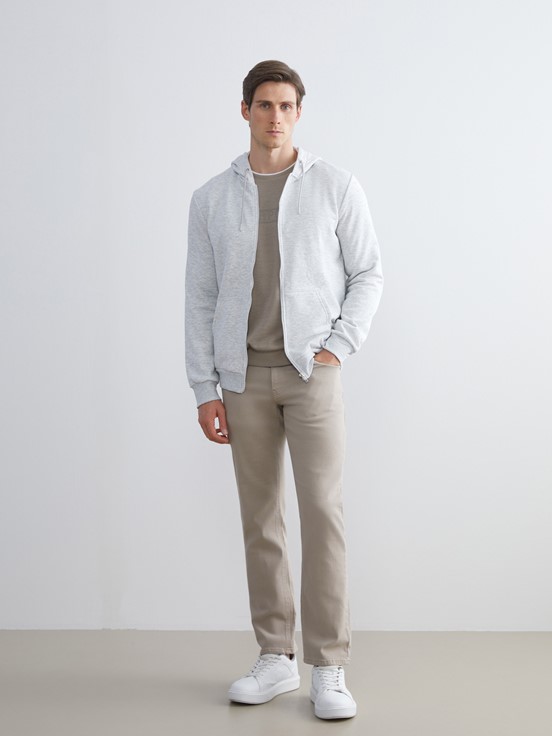 Fermuarlı Sweatshirt AÇIK GRİ MELANJ