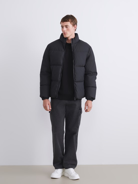 Deri Görünümlü Mont YENİ SİYAH