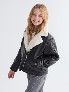 Deri Görünümlü Mont YENİ SİYAH