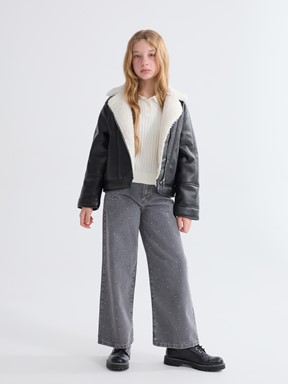 Deri Görünümlü Mont YENİ SİYAH