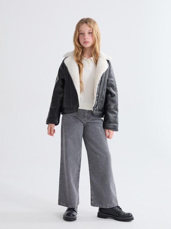 Deri Görünümlü Mont YENİ SİYAH