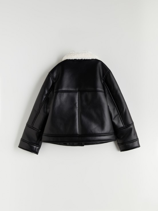 Deri Görünümlü Mont YENİ SİYAH