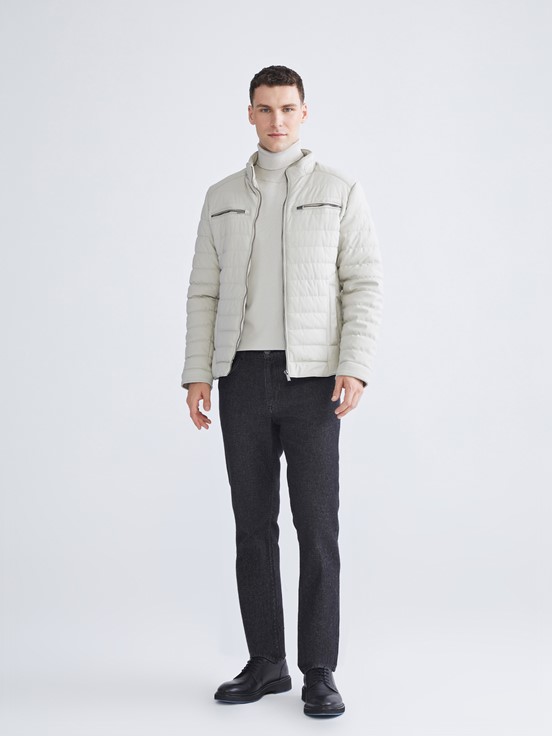 Deri Görünümlü Mont BEJ