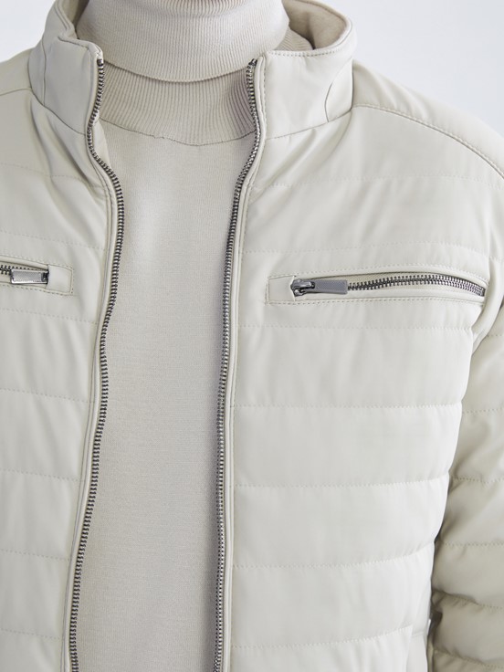 Deri Görünümlü Mont BEJ