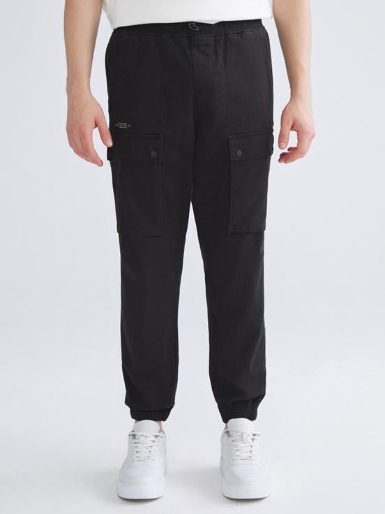 Slim Fit Gabardin Erkek Jogger Pantolon SİYAH