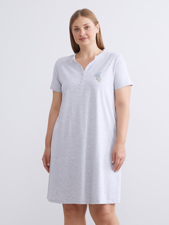 Gecelik GRİ MELANJ BASKILI