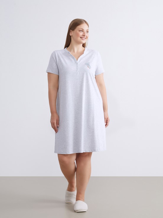 Gecelik GRİ MELANJ BASKILI