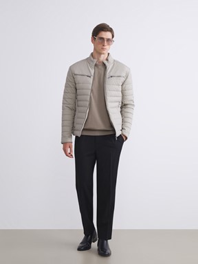 Deri Görünümlü Mont TAŞ RENGİ