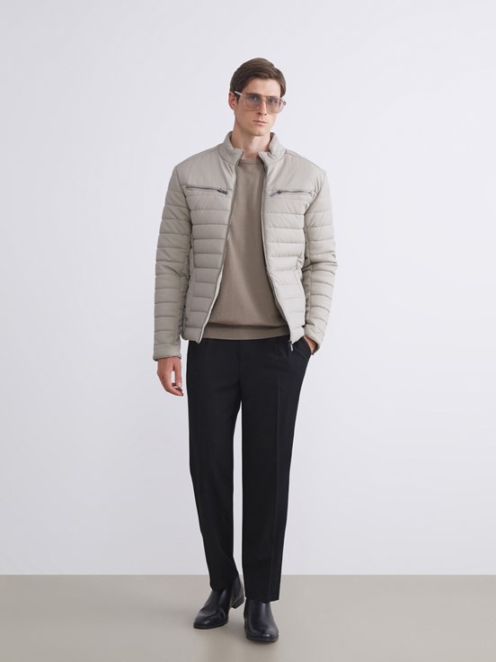 Deri Görünümlü Mont TAŞ RENGİ