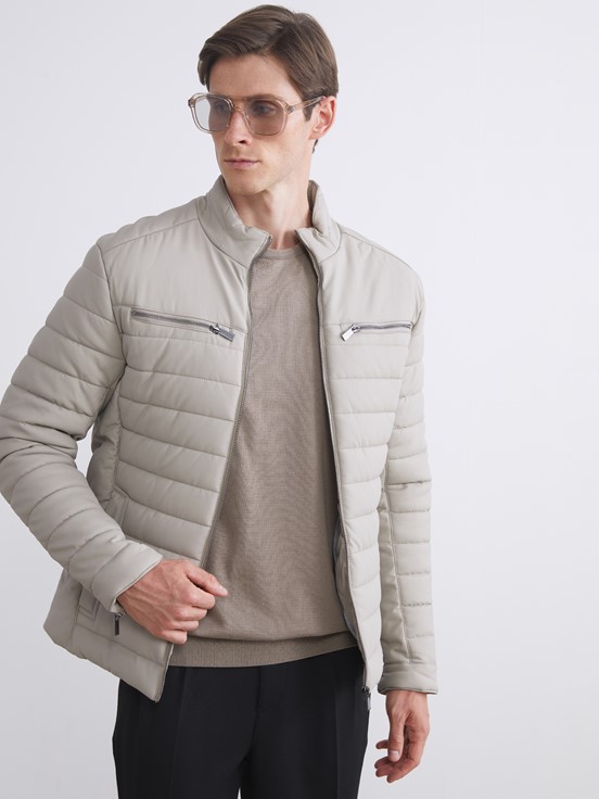 Deri Görünümlü Mont TAŞ RENGİ