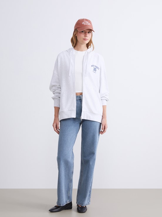 Fermuarlı Sweatshirt AÇIK GRİ MELANJ