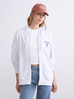 Fermuarlı Sweatshirt AÇIK GRİ MELANJ