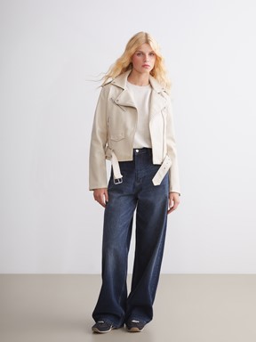 Deri Görünümlü Ceket EKRU