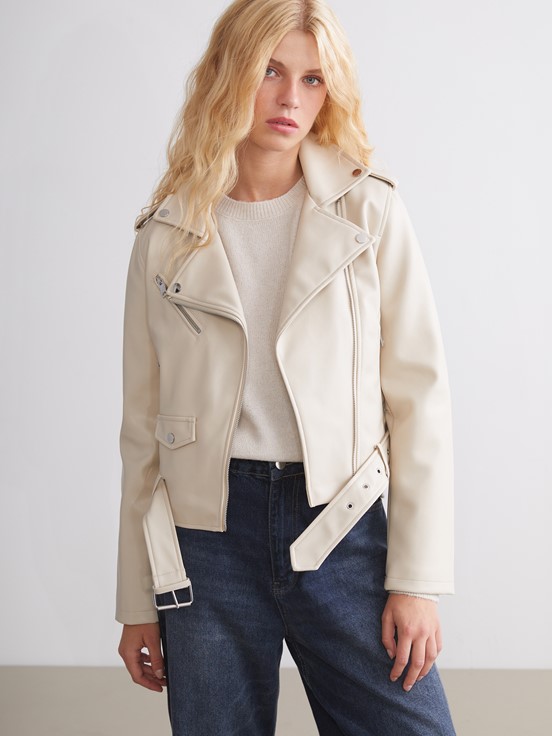 Deri Görünümlü Ceket EKRU