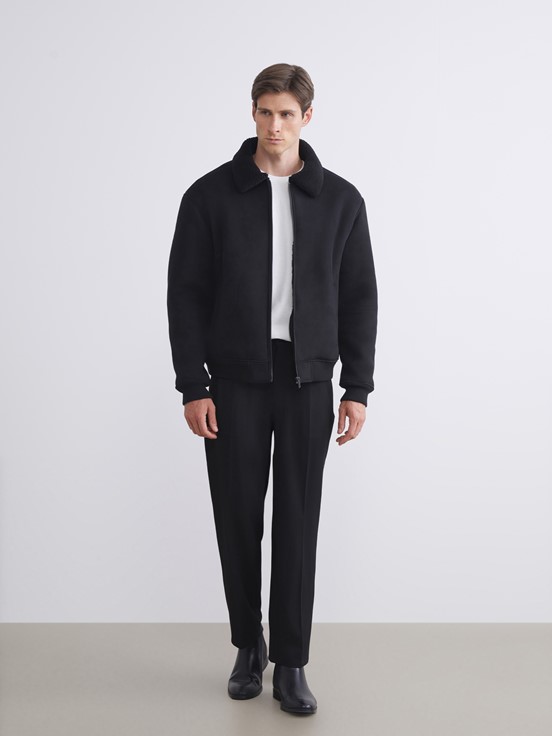 Deri Görünümlü Mont YENİ SİYAH