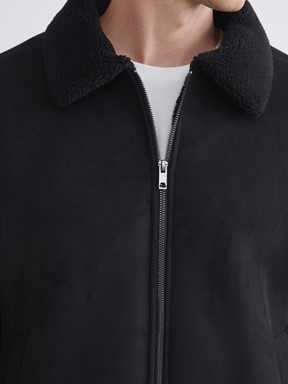 Deri Görünümlü Mont YENİ SİYAH