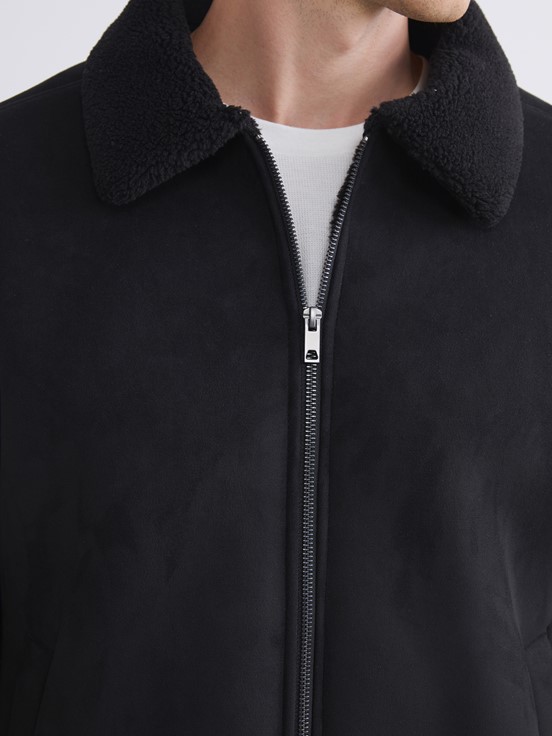 Deri Görünümlü Mont YENİ SİYAH