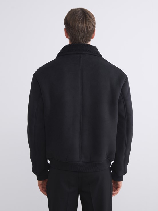 Deri Görünümlü Mont YENİ SİYAH