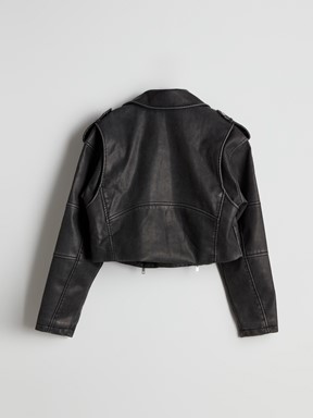 Deri Görünümlü Ceket YENİ SİYAH