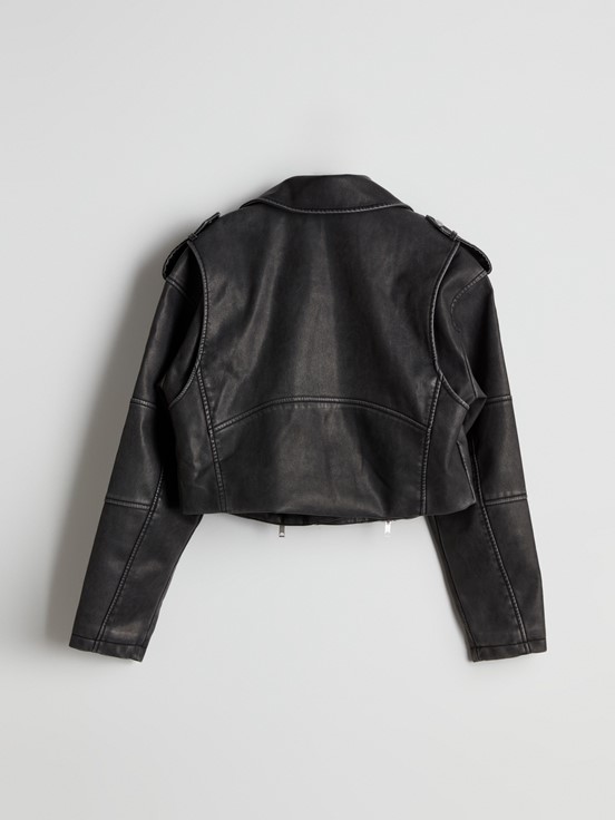 Deri Görünümlü Ceket YENİ SİYAH