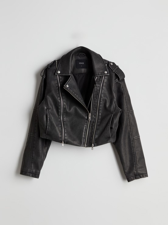 Deri Görünümlü Ceket YENİ SİYAH