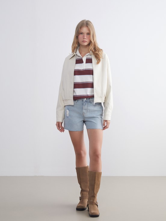 Deri Görünümlü Ceket AÇIK BEJ