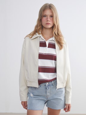 Deri Görünümlü Ceket AÇIK BEJ