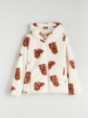 Fermuarlı Sweatshirt EKRU BASKILI