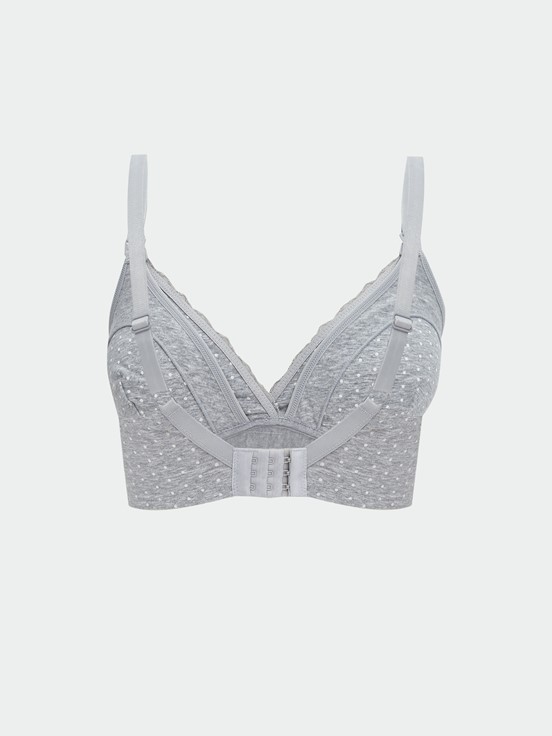 Balensiz Dolgusuz Dantel Detaylı Emzirme Sütyeni GRİ MELANJ BASKILI