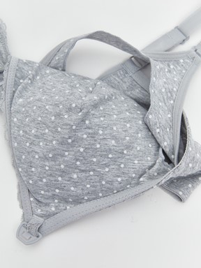 Balensiz Dolgusuz Dantel Detaylı Emzirme Sütyeni GRİ MELANJ BASKILI