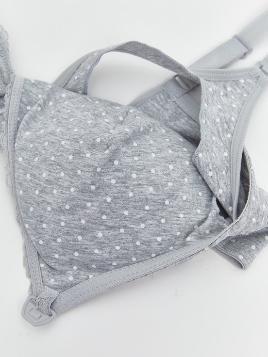 Balensiz Dolgusuz Dantel Detaylı Emzirme Sütyeni GRİ MELANJ BASKILI