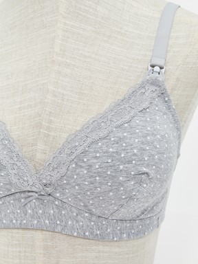 Balensiz Dolgusuz Dantel Detaylı Emzirme Sütyeni GRİ MELANJ BASKILI