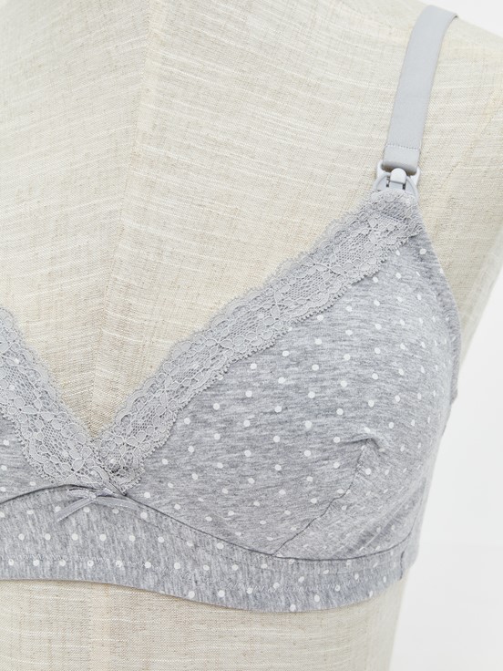 Balensiz Dolgusuz Dantel Detaylı Emzirme Sütyeni GRİ MELANJ BASKILI