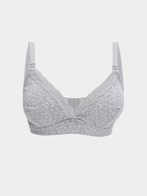 Balensiz Dolgusuz Dantel Detaylı Emzirme Sütyeni GRİ MELANJ BASKILI