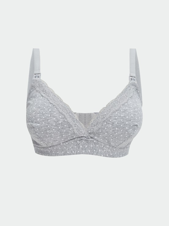 Balensiz Dolgusuz Dantel Detaylı Emzirme Sütyeni GRİ MELANJ BASKILI