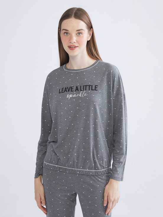 Pijama Takım GRİ MELANJ BASKILI