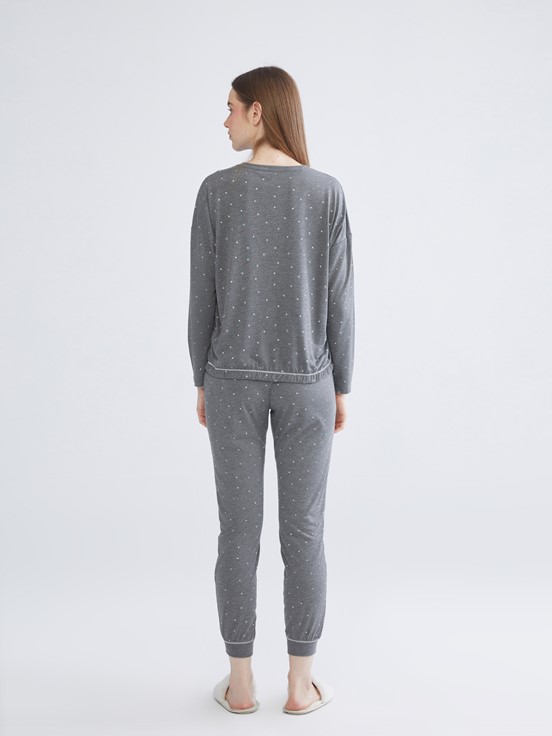 Pijama Takım GRİ MELANJ BASKILI