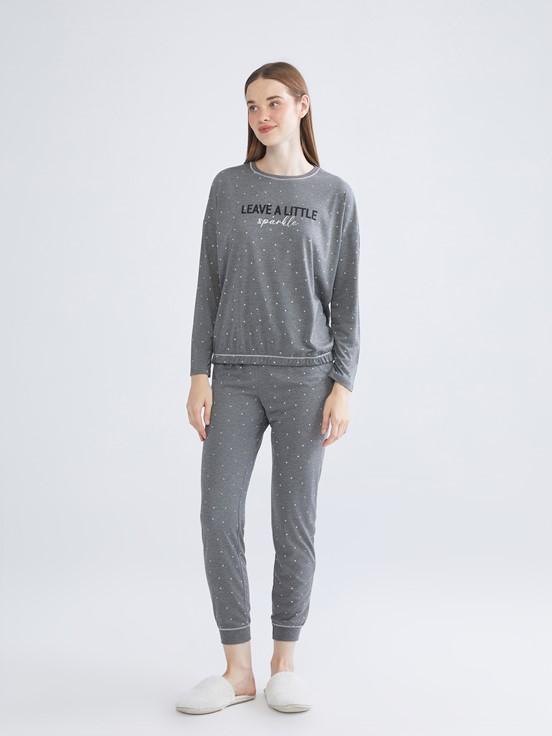 Pijama Takım GRİ MELANJ BASKILI