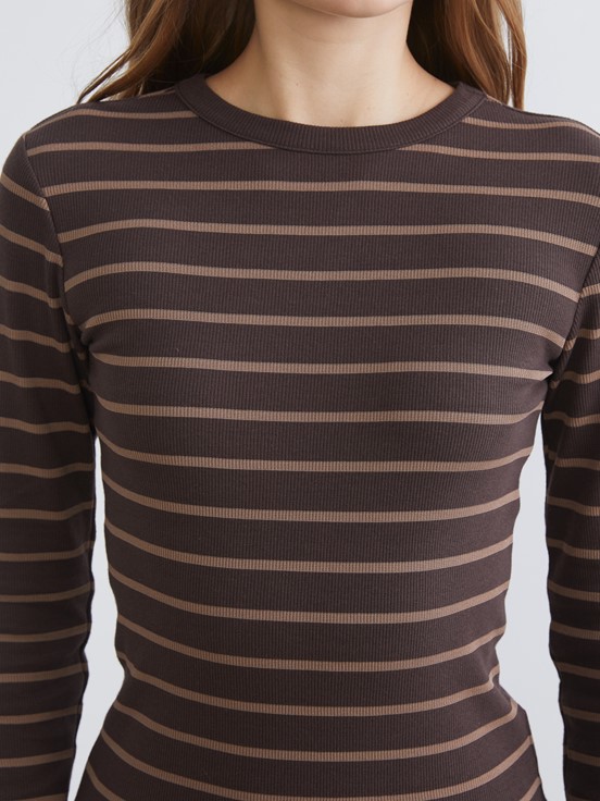 Tişört KOYU KAHVERENGİ ÇİZGİLİ